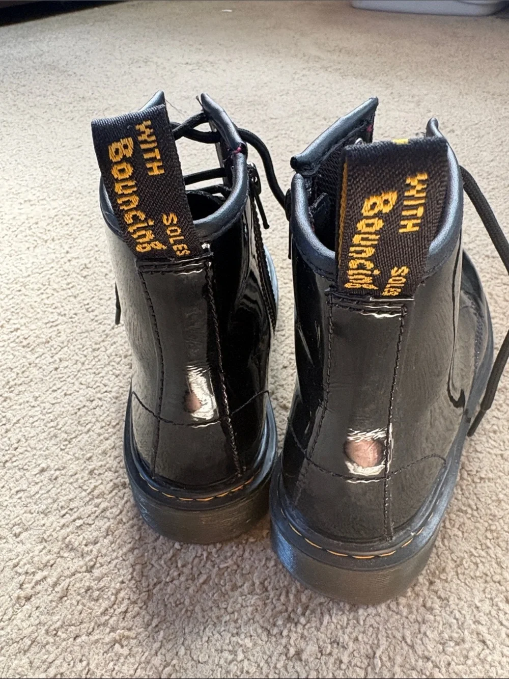 Girls Dr. Martens Black Patent Leather Lace-Up Boots